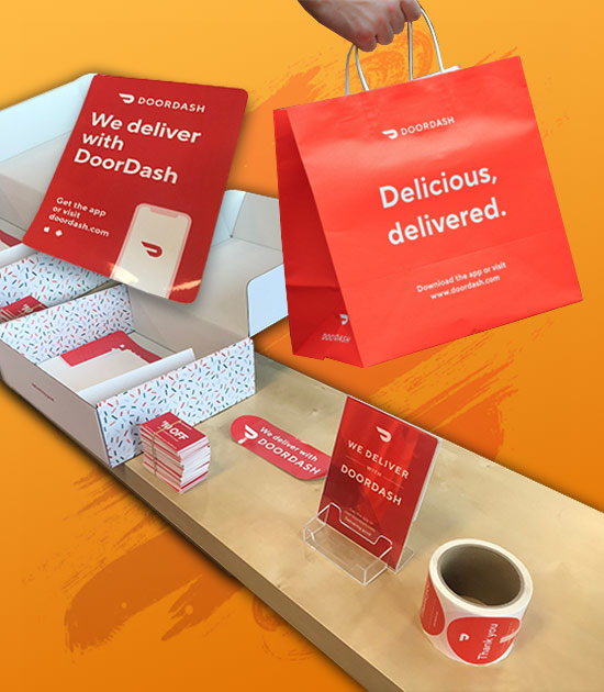 Doordash Merchandising Kits and delivery bags
